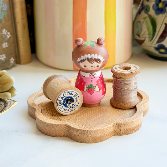 Hand Painted Strawberry/Cherry Girl Thread Spool Trays | Choose style