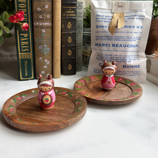 Hand Painted Strawberry Girl Thread Spool Wood Tray | Choose style