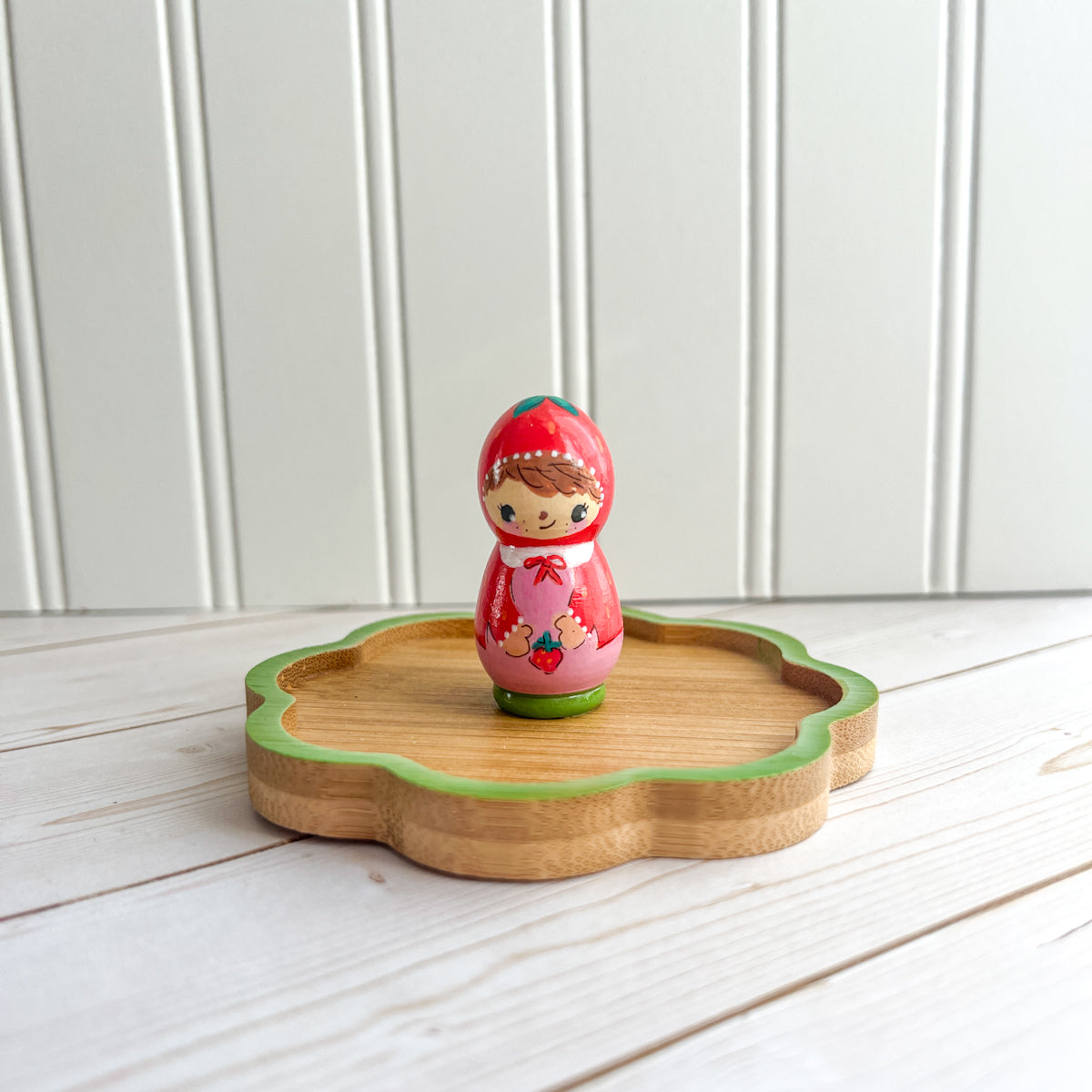 Hand Painted Strawberry Girl Thread Spool Wood Tray | Choose style