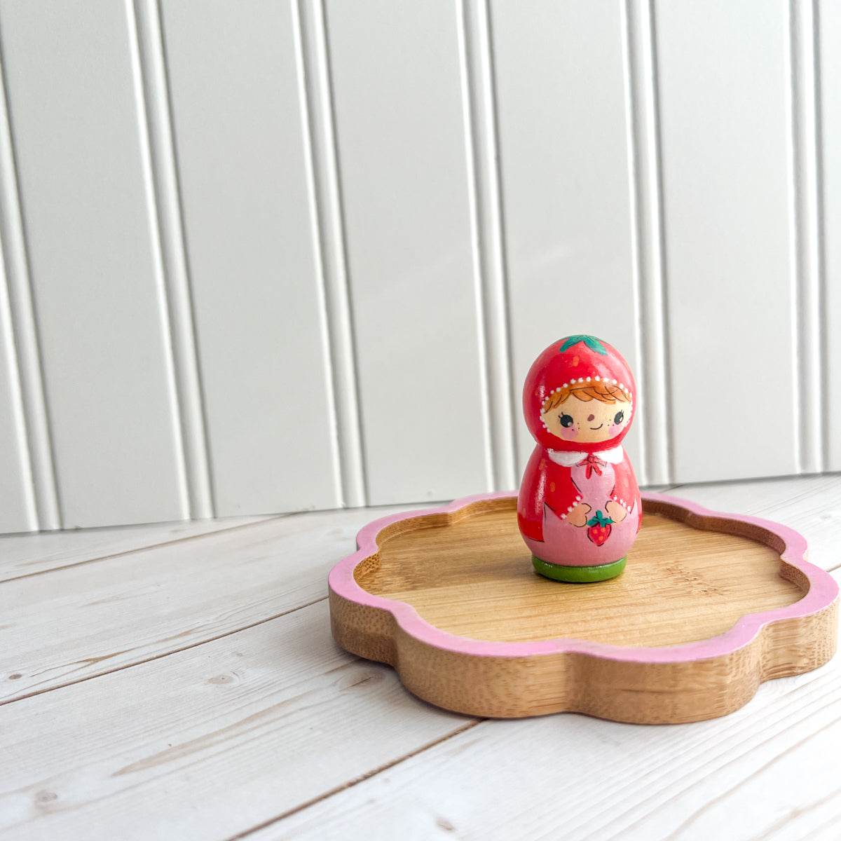Hand Painted Strawberry Girl Thread Spool Wood Tray | Choose style