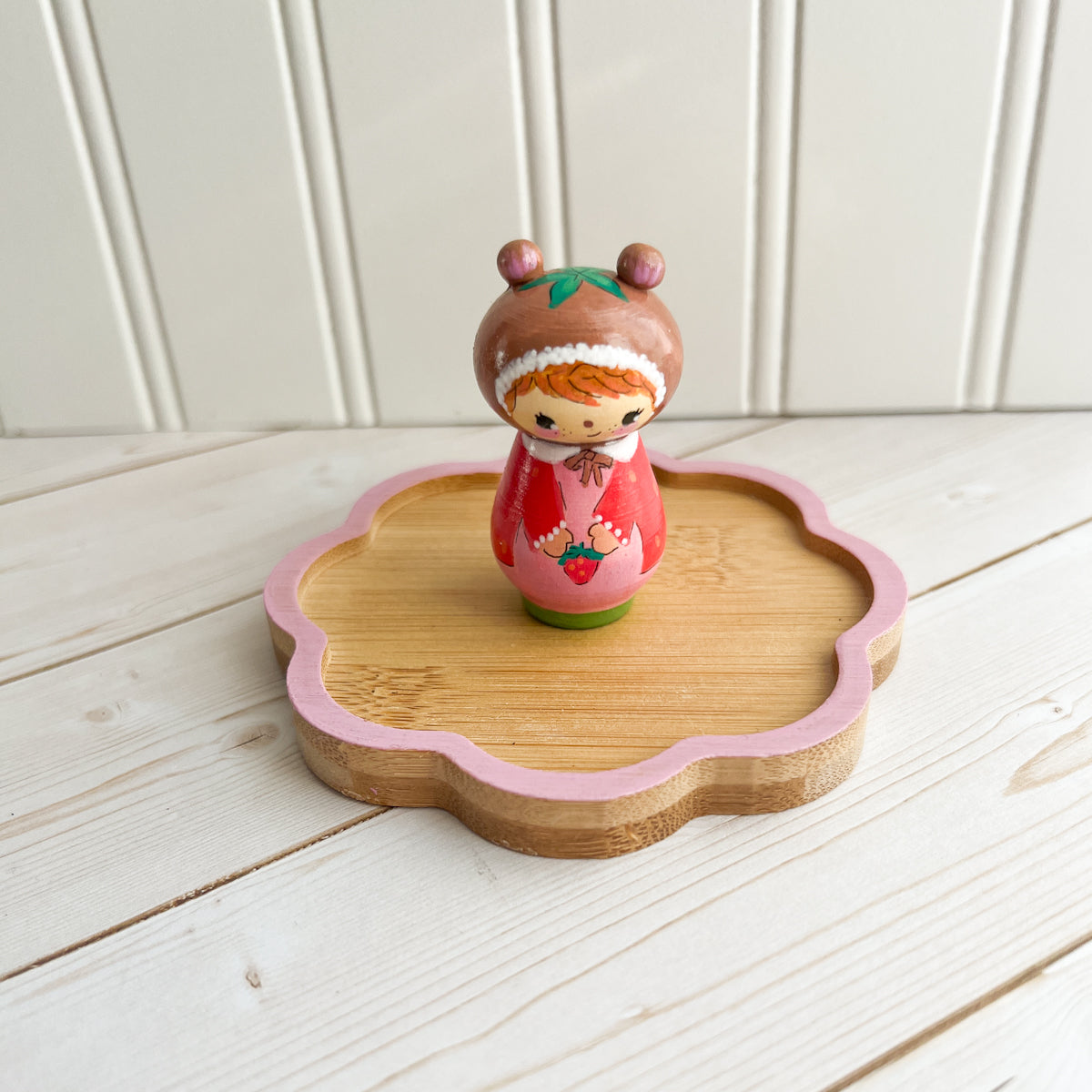 Hand Painted Strawberry Girl Thread Spool Wood Tray | Choose style