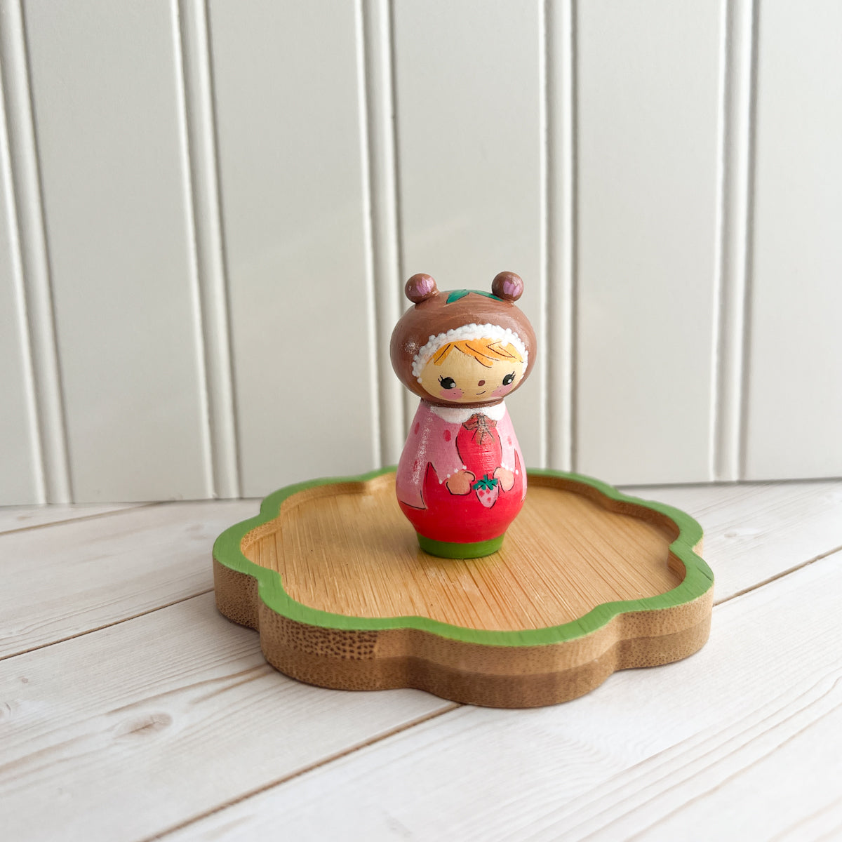 Hand Painted Strawberry Girl Thread Spool Wood Tray | Choose style