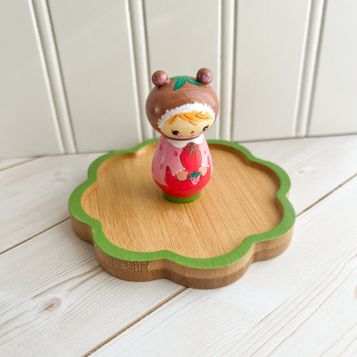 Hand Painted Strawberry Girl Thread Spool Wood Tray | Choose style