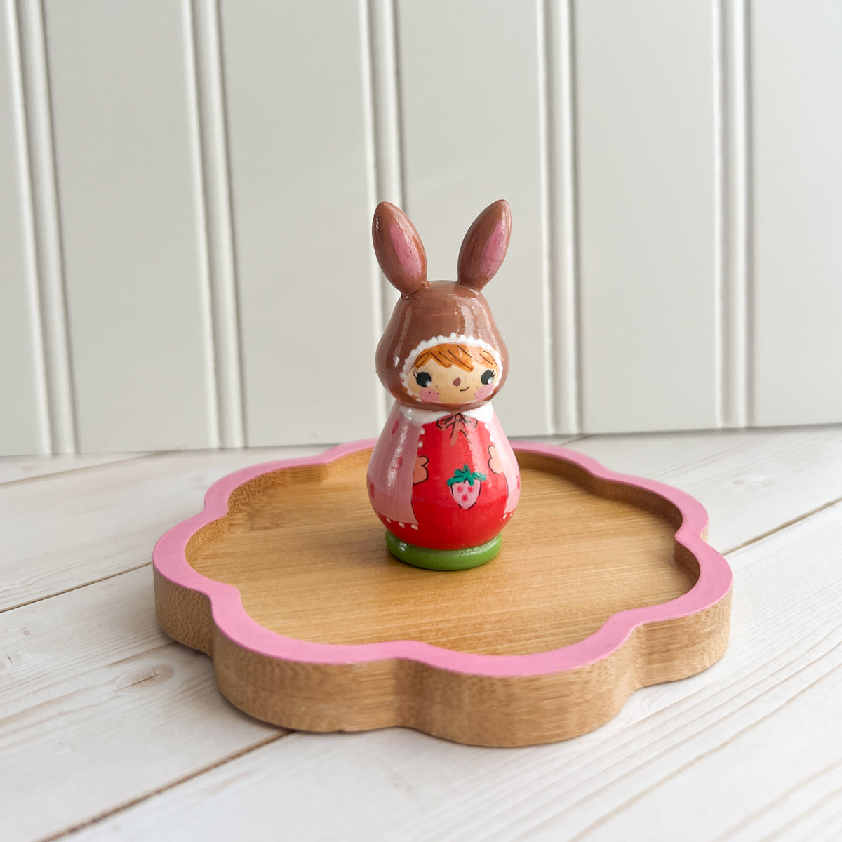 Hand Painted Strawberry Girl Thread Spool Wood Tray | Choose style