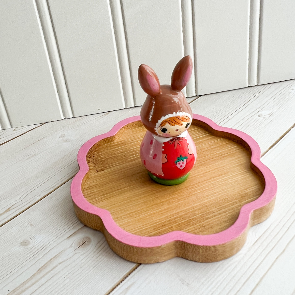 Hand Painted Strawberry Girl Thread Spool Wood Tray | Choose style