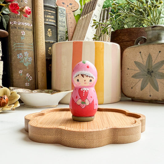 Hand Painted Strawberry/Cherry Girl Thread Spool Trays | Choose style