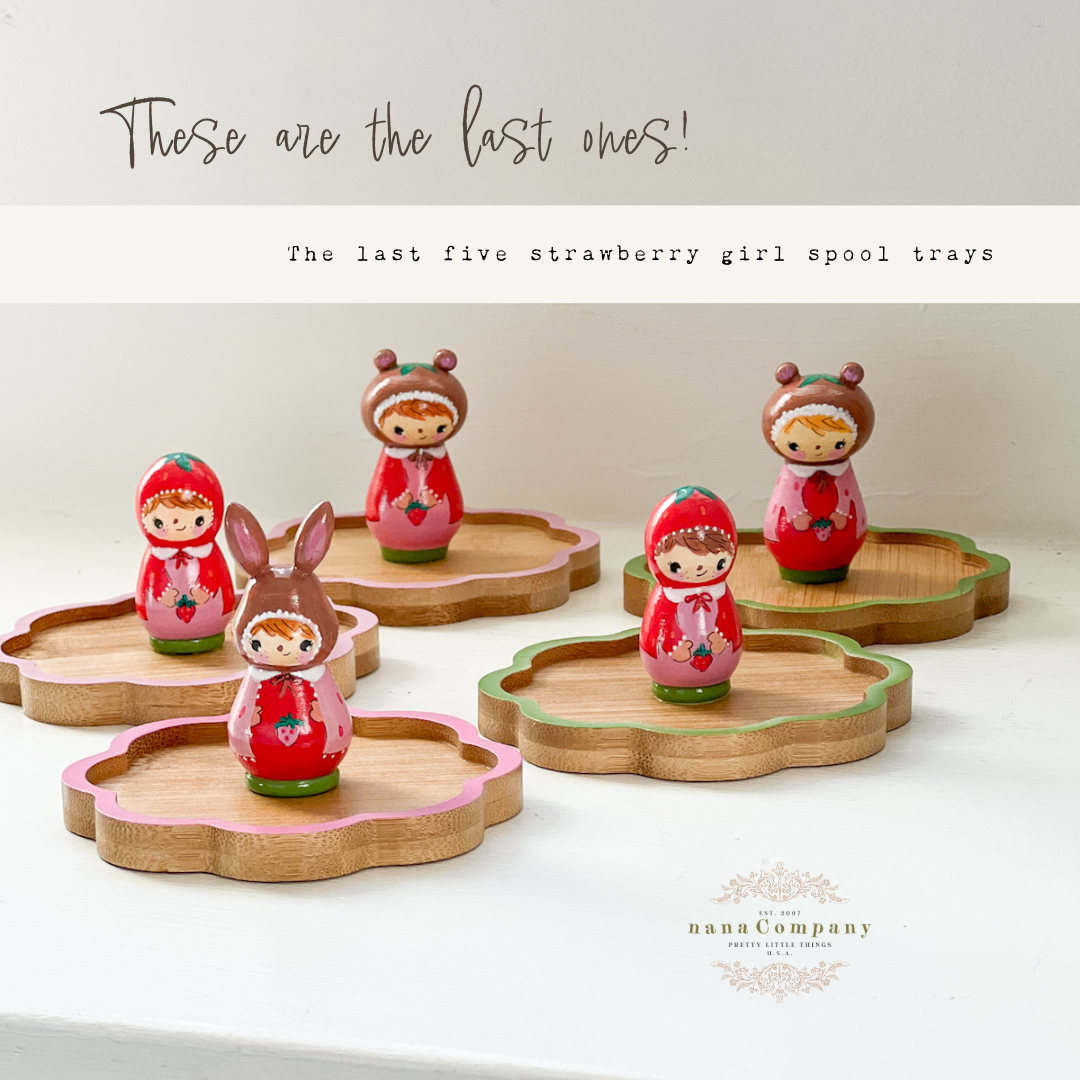 Hand Painted Strawberry Girl Thread Spool Wood Tray | Choose style