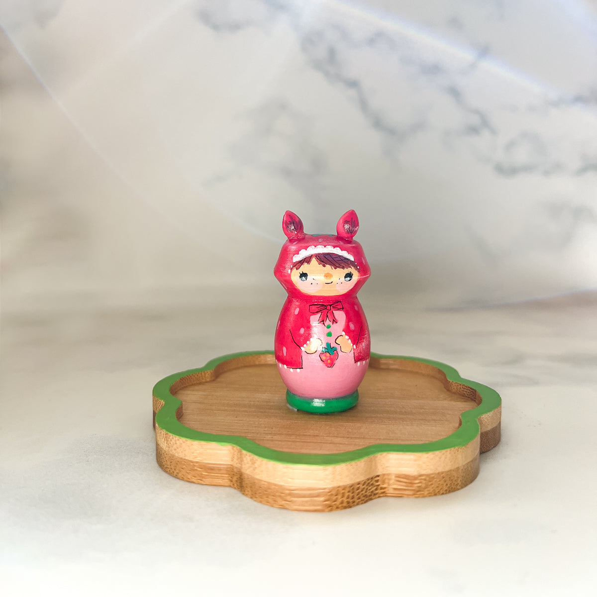 Hand Painted Strawberry/Cherry Girl Thread Spool Wood Tray | Choose No.24, 25, 26