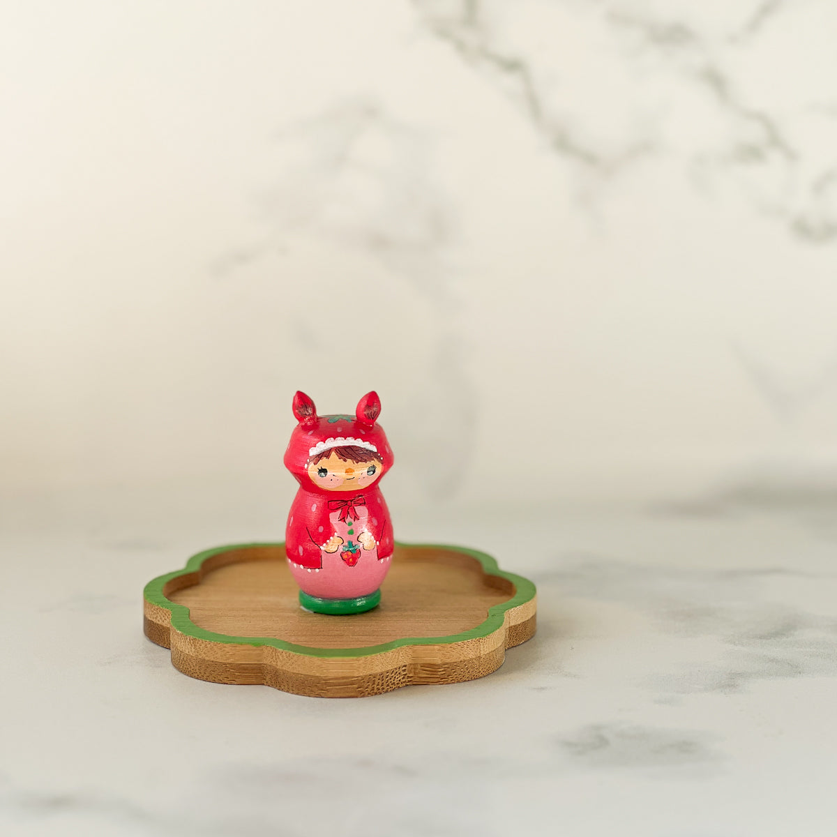 Hand Painted Strawberry/Cherry Girl Thread Spool Wood Tray | Choose No.24, 25, 26