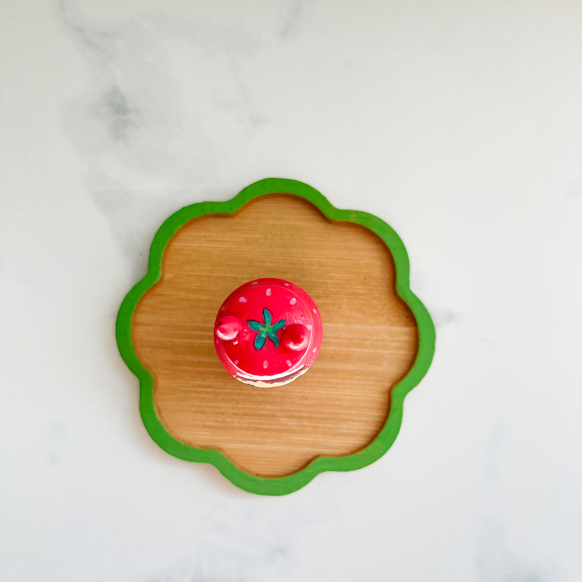 Hand Painted Strawberry/Cherry Girl Thread Spool Wood Tray | Choose No.24, 25, 26