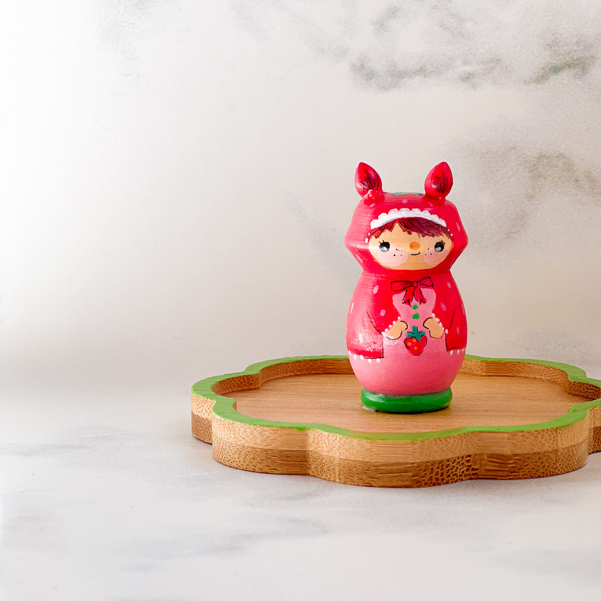 Hand Painted Strawberry/Cherry Girl Thread Spool Wood Tray | Choose No.24, 25, 26
