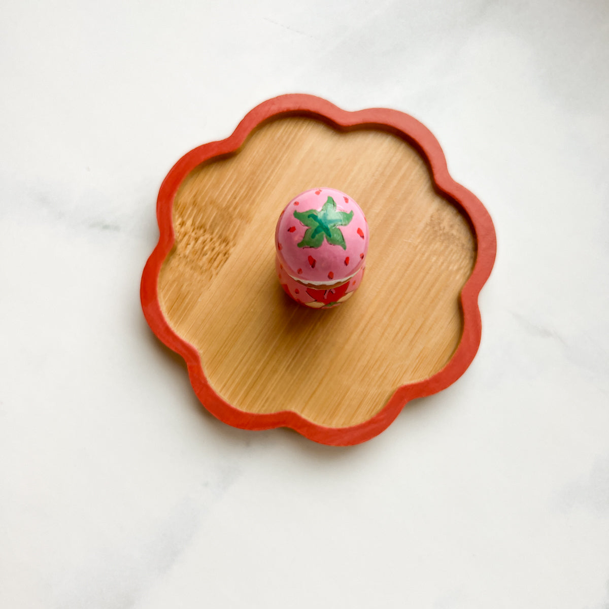 Hand Painted Strawberry/Cherry Girl Thread Spool Wood Tray | Choose Style