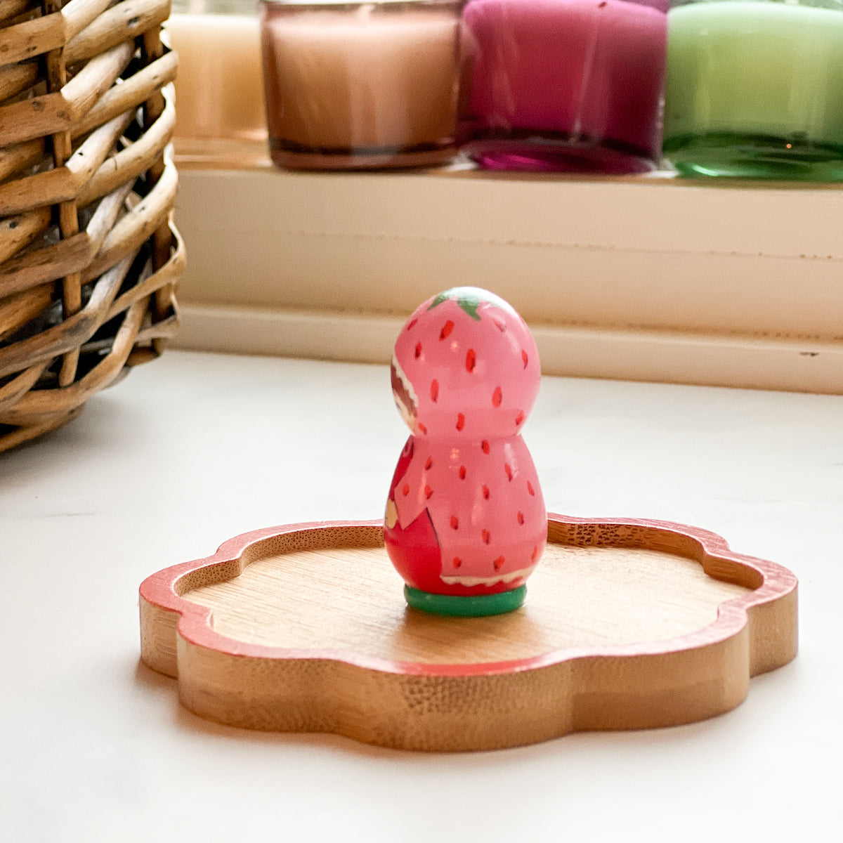 Hand Painted Strawberry/Cherry Girl Thread Spool Wood Tray | Choose Style