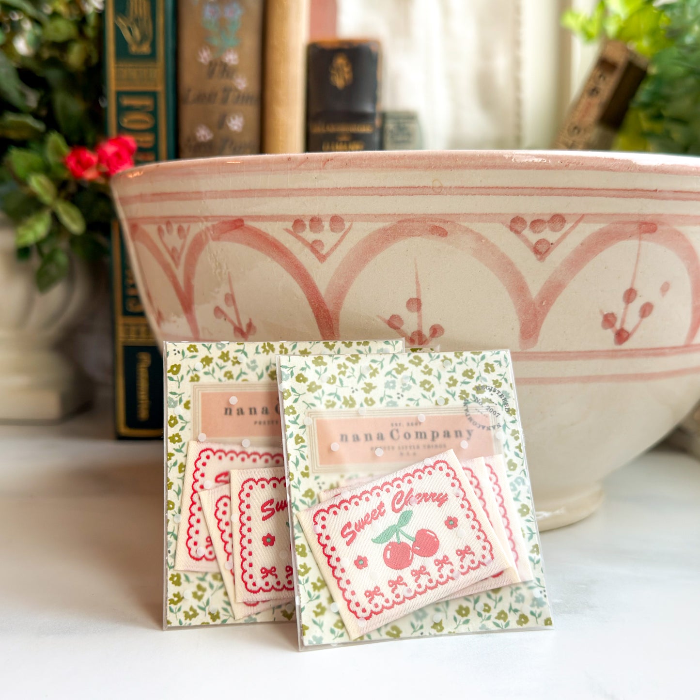 Sweet Cherry Scalloped Border Woven Labels | Three Labels