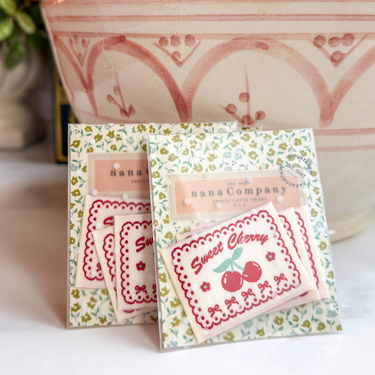 Sweet Cherry Scalloped Border Woven Labels | Three Labels