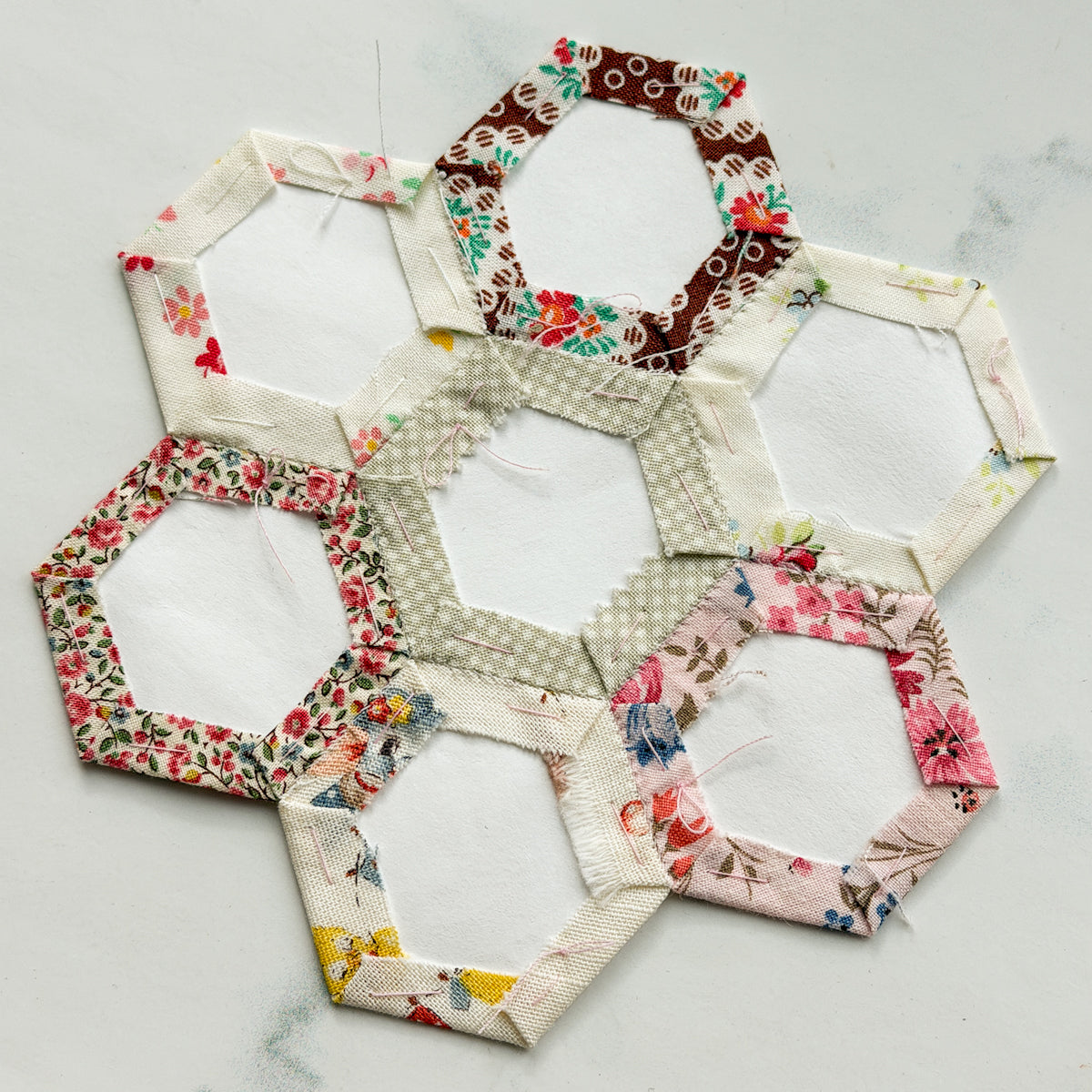 Sweet 1” Hexagons Hand pieced Flower