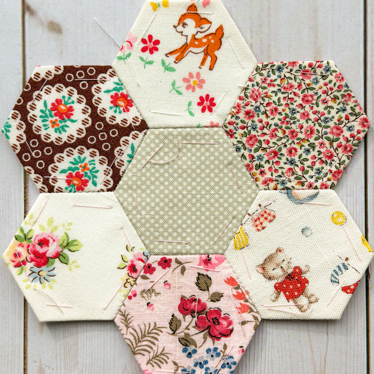 Sweet 1” Hexagons Hand pieced Flower