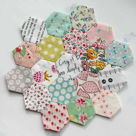 Sweet 3/4” Hexagons Hand pieced Medallion