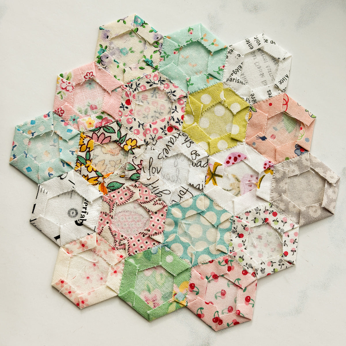 Sweet 3/4” Hexagons Hand pieced Medallion