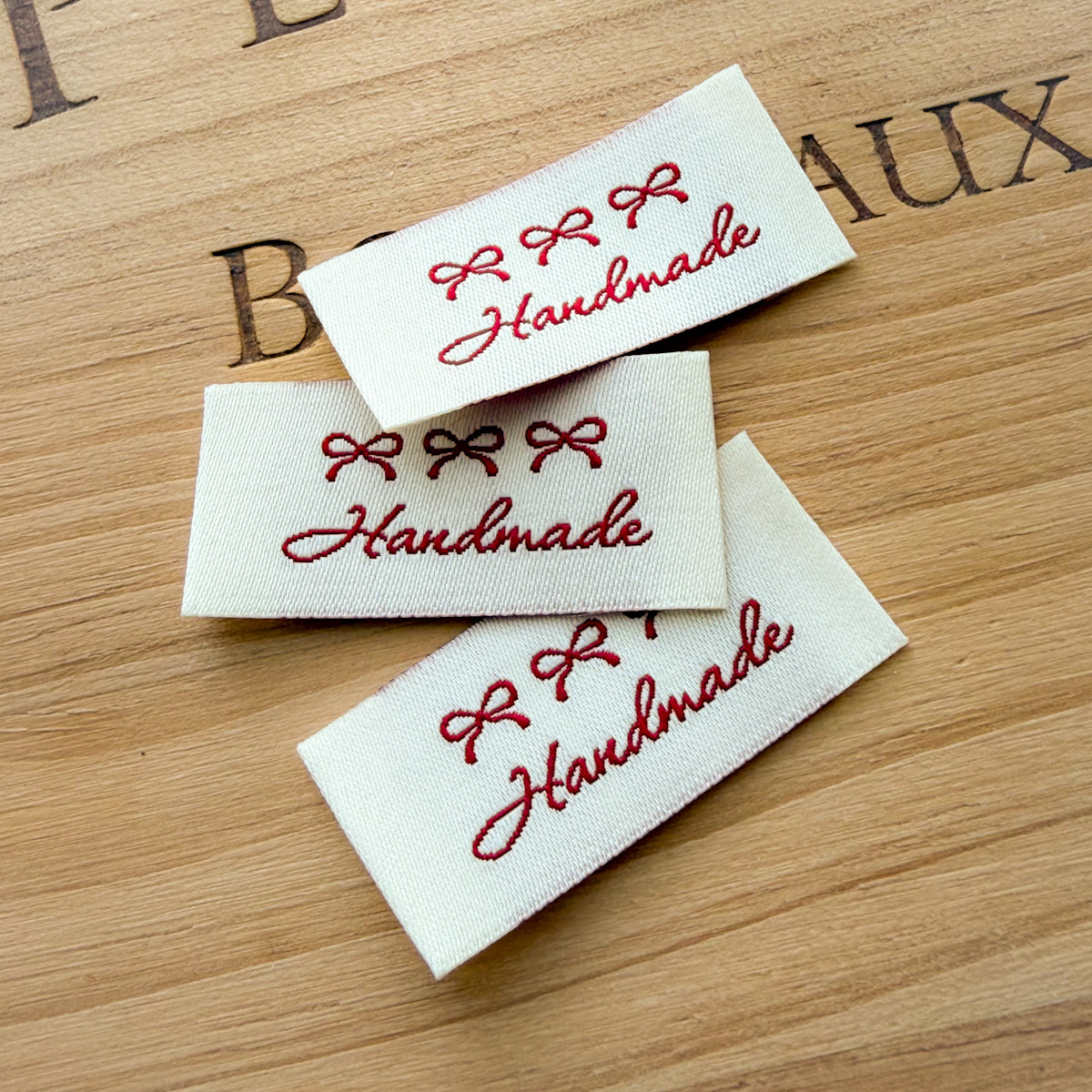 Three Red Bows Handmade Elegant Woven Labels | Three Labels