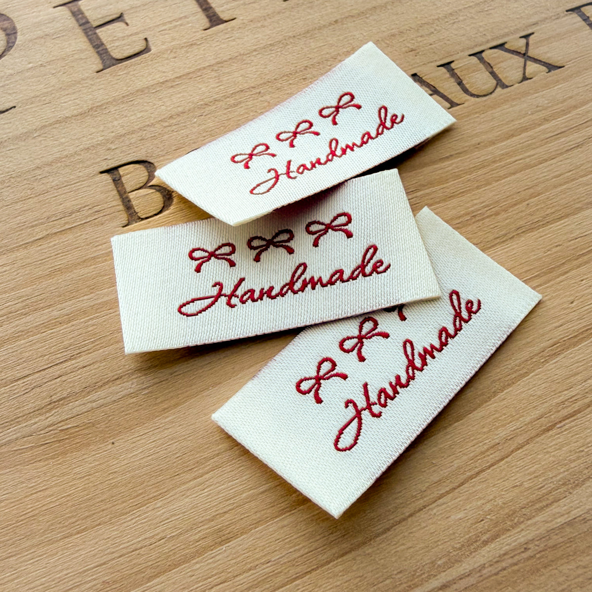 Three Red Bows Handmade Elegant Woven Labels | Three Labels