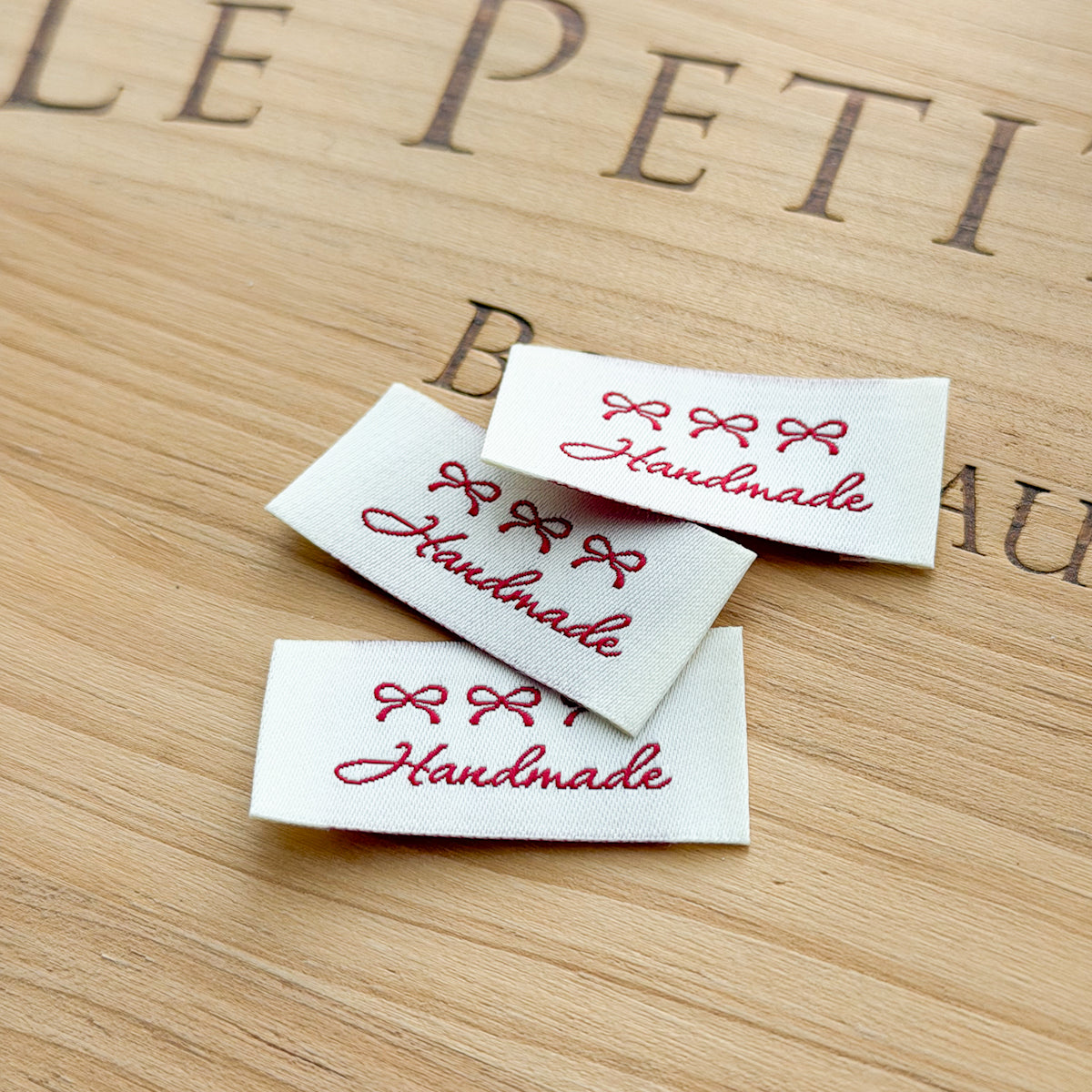 Three Red Bows Handmade Elegant Woven Labels | Three Labels