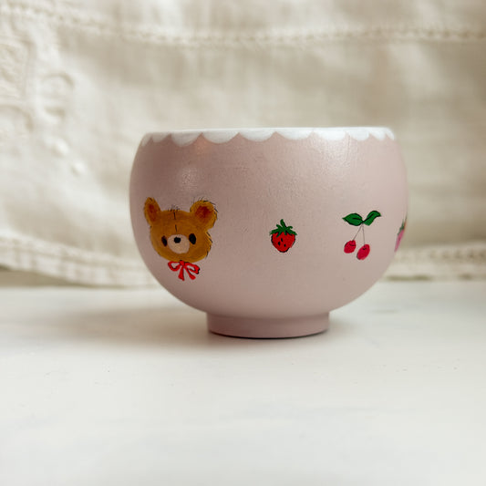 Cute Hand-painted Wood Small Pink Trinket Bowl | No.6
