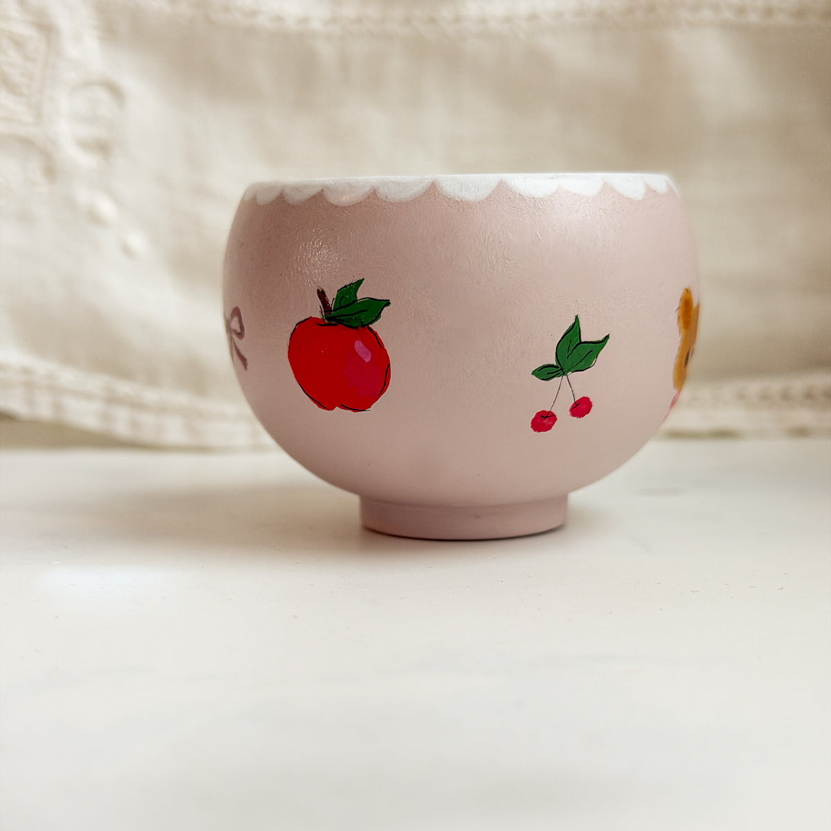 Cute Hand-painted Wood Small Pink Trinket Bowl | No.6