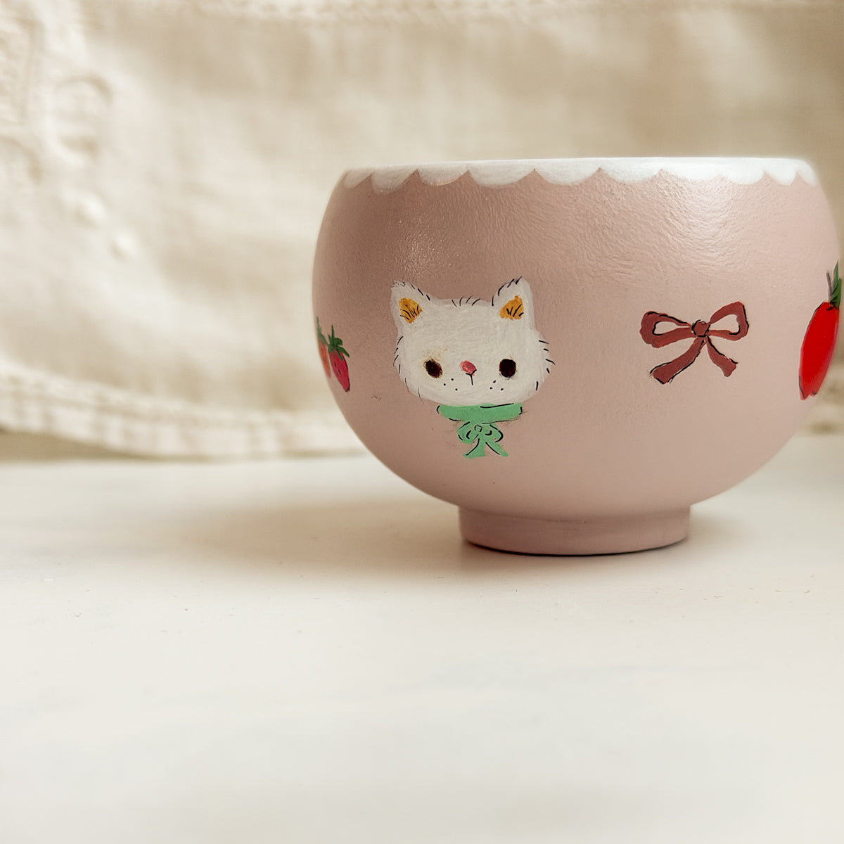 Cute Hand-painted Wood Small Pink Trinket Bowl | No.6