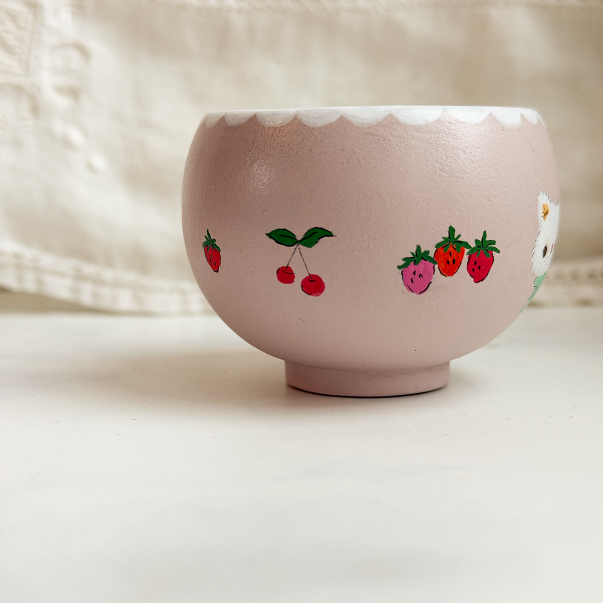 Cute Hand-painted Wood Small Pink Trinket Bowl | No.6