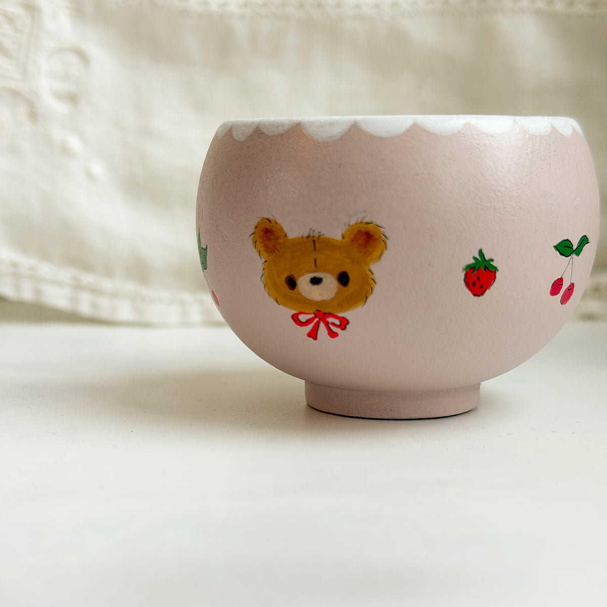 Cute Hand-painted Wood Small Pink Trinket Bowl | No.6