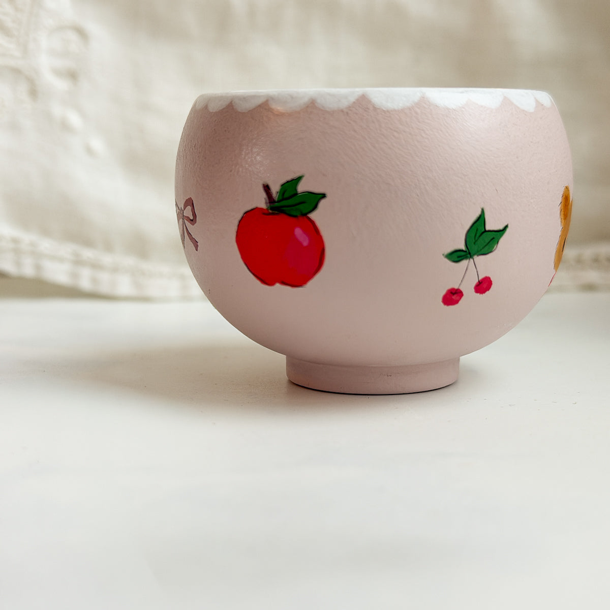 Cute Hand-painted Wood Small Pink Trinket Bowl | No.6