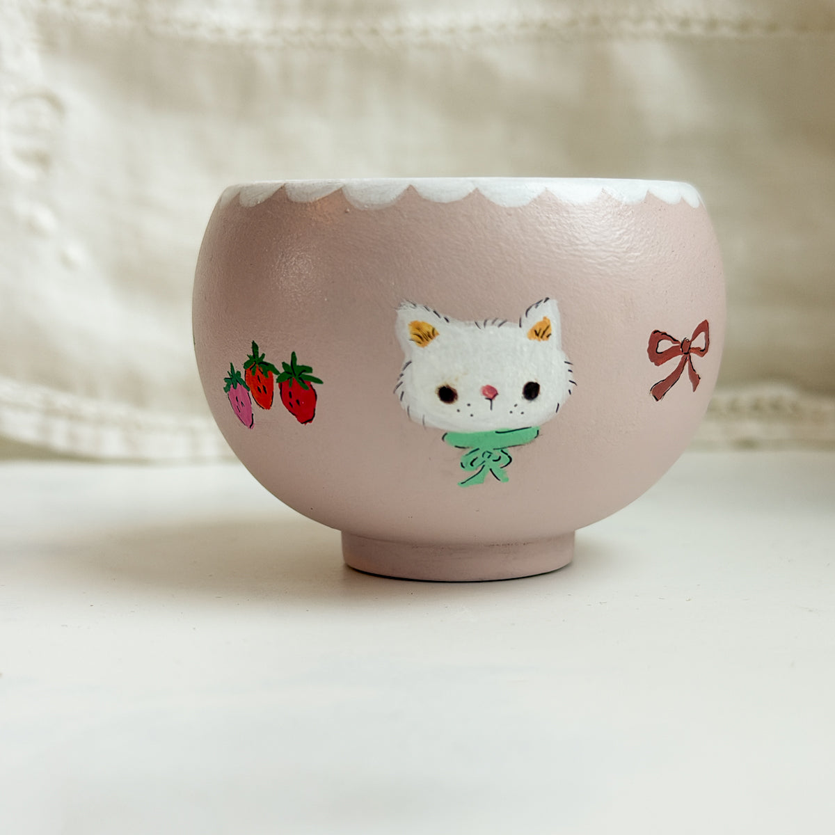 Cute Hand-painted Wood Small Pink Trinket Bowl | No.6