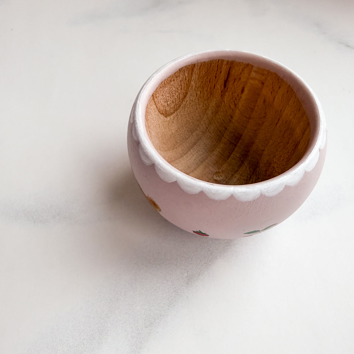 Cute Hand-painted Wood Small Pink Trinket Bowl | No.6