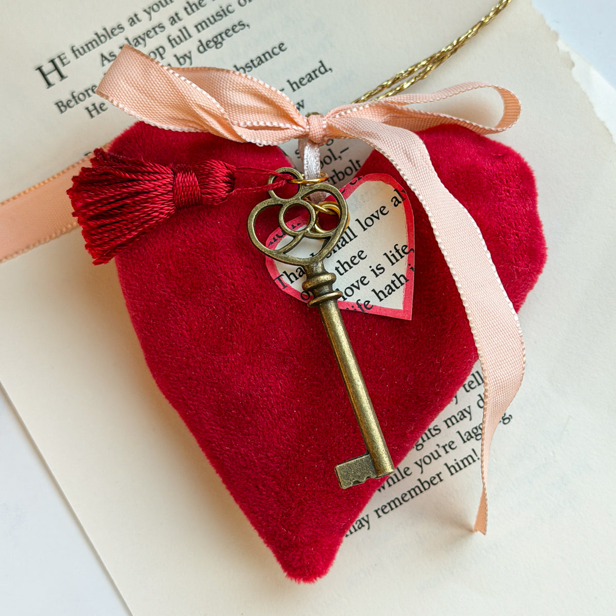 Lavender filled Heart sachet with Tasseled Key and Emily Dickinson Tag
