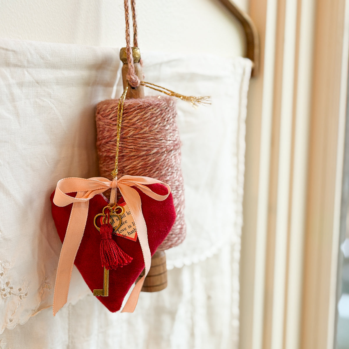 Lavender filled Heart sachet with Tasseled Key and Emily Dickinson Tag