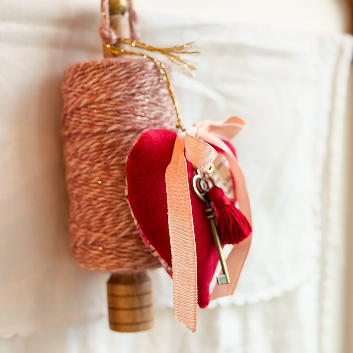Lavender filled Heart sachet with Tasseled Key and Emily Dickinson Tag