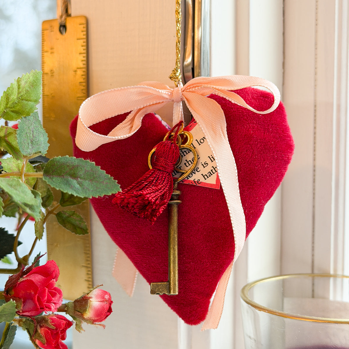 Lavender filled Heart sachet with Tasseled Key and Emily Dickinson Tag