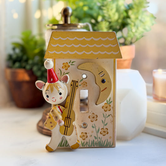 Charming Vintage Painted Fiddler & Moon Switch Cover Children Decor