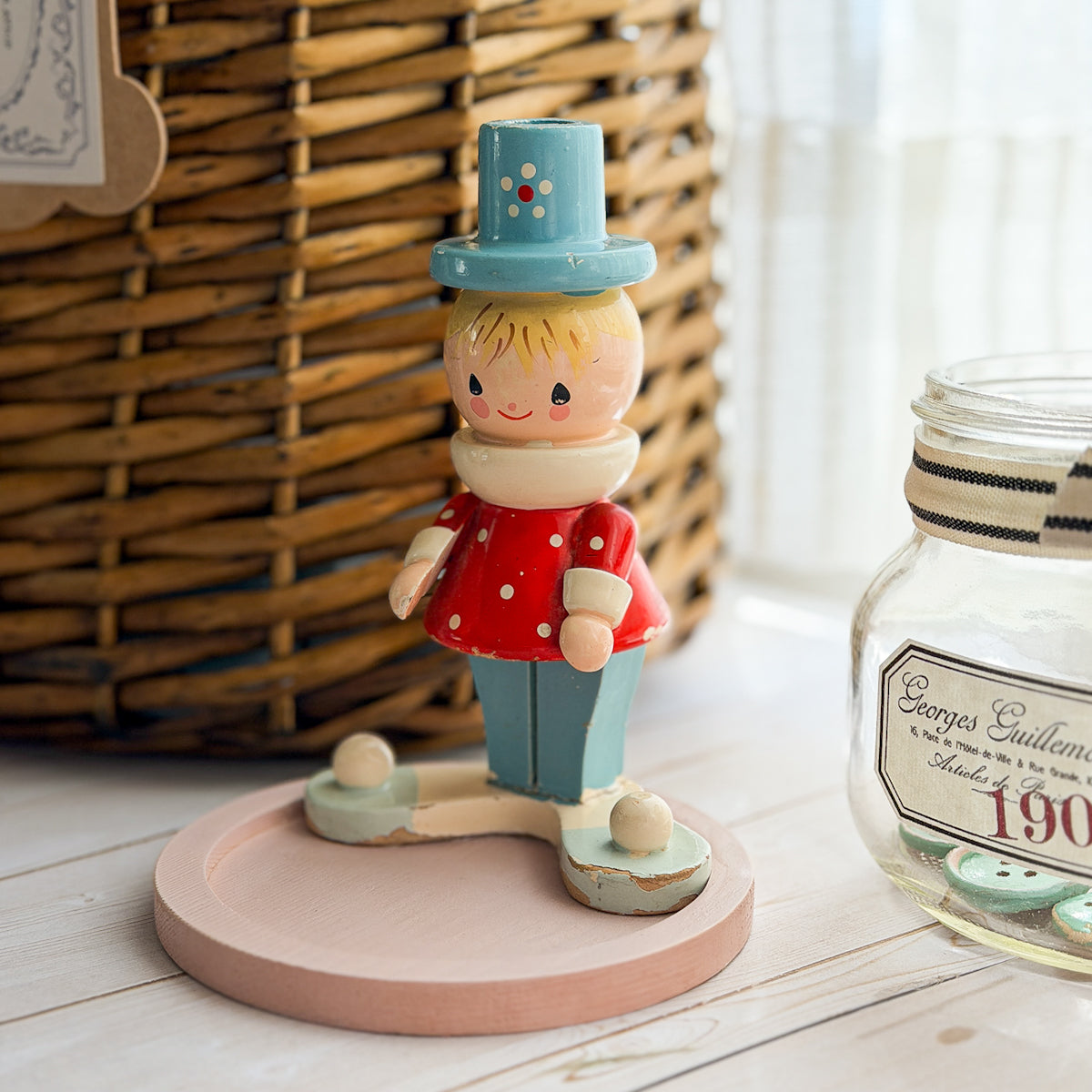 Vintage Wooden IRMI Figurine Notions Sewing Spool Tray