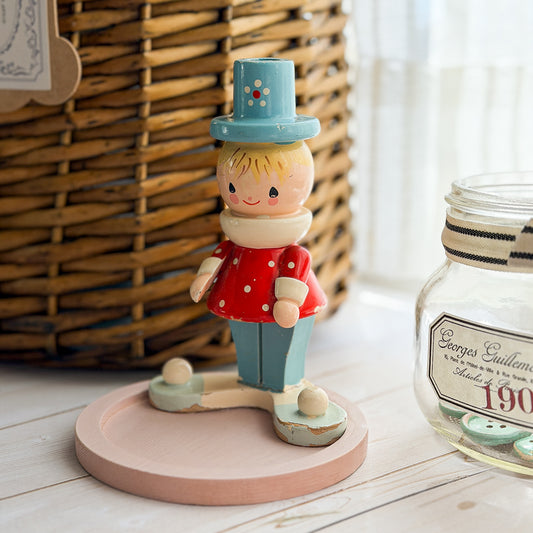 Vintage Wooden IRMI Figurine Notions Sewing Spool Tray