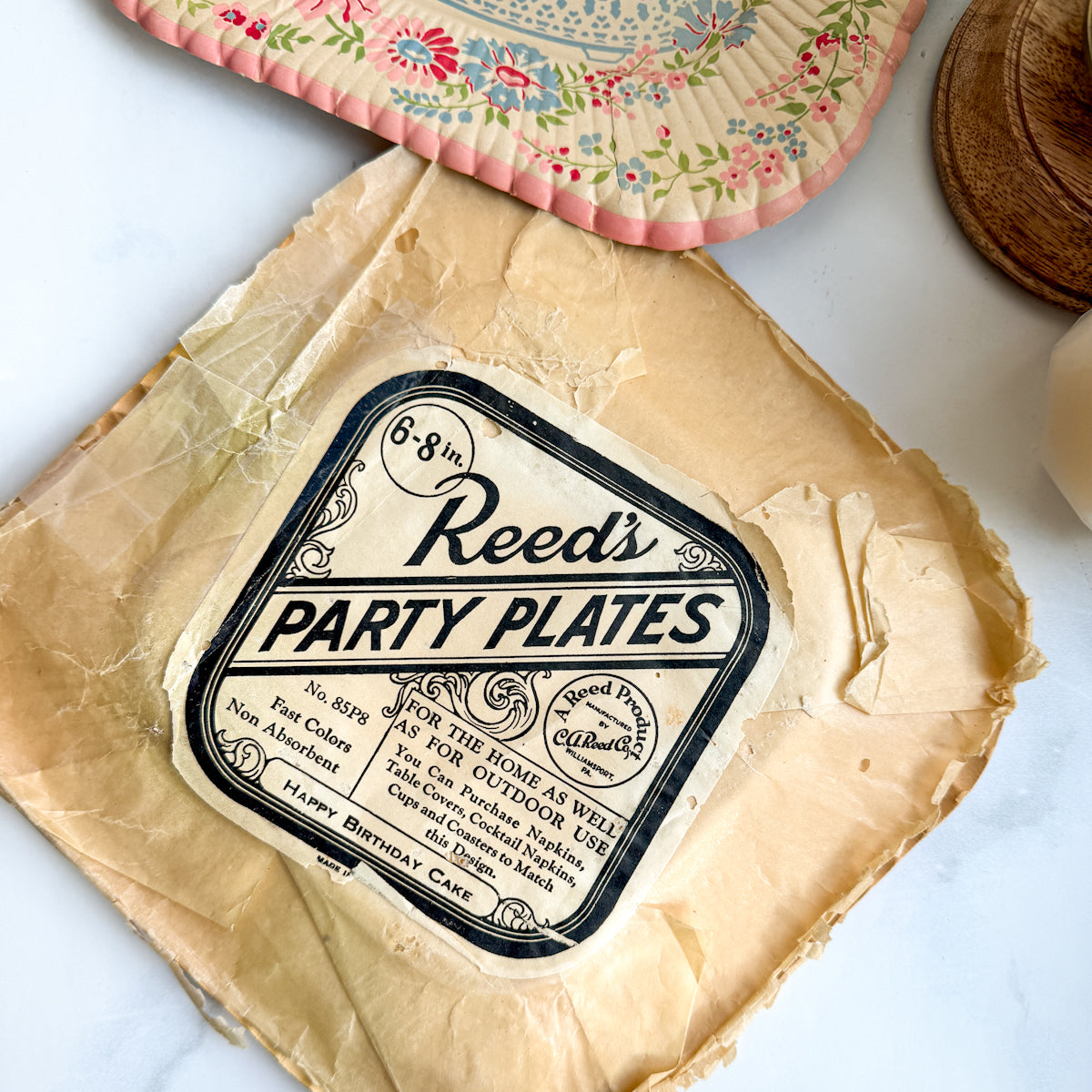 Reed’s Antique Happy Birthday Paper Plates with lovely floral design