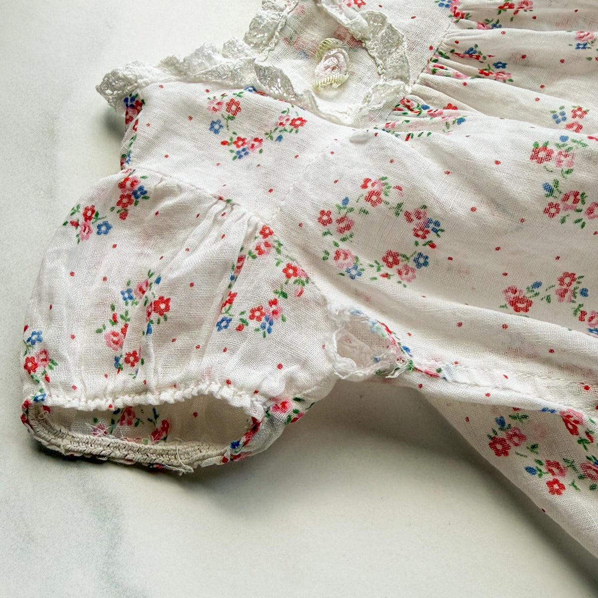 Vintage Doll Dress - Beautiful Floral on White Fabric