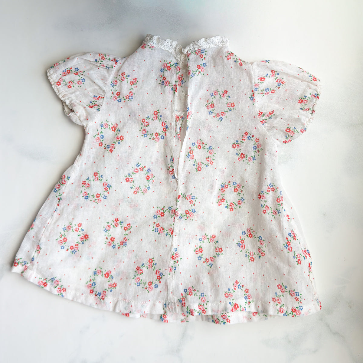 Vintage Doll Dress - Beautiful Floral on White Fabric