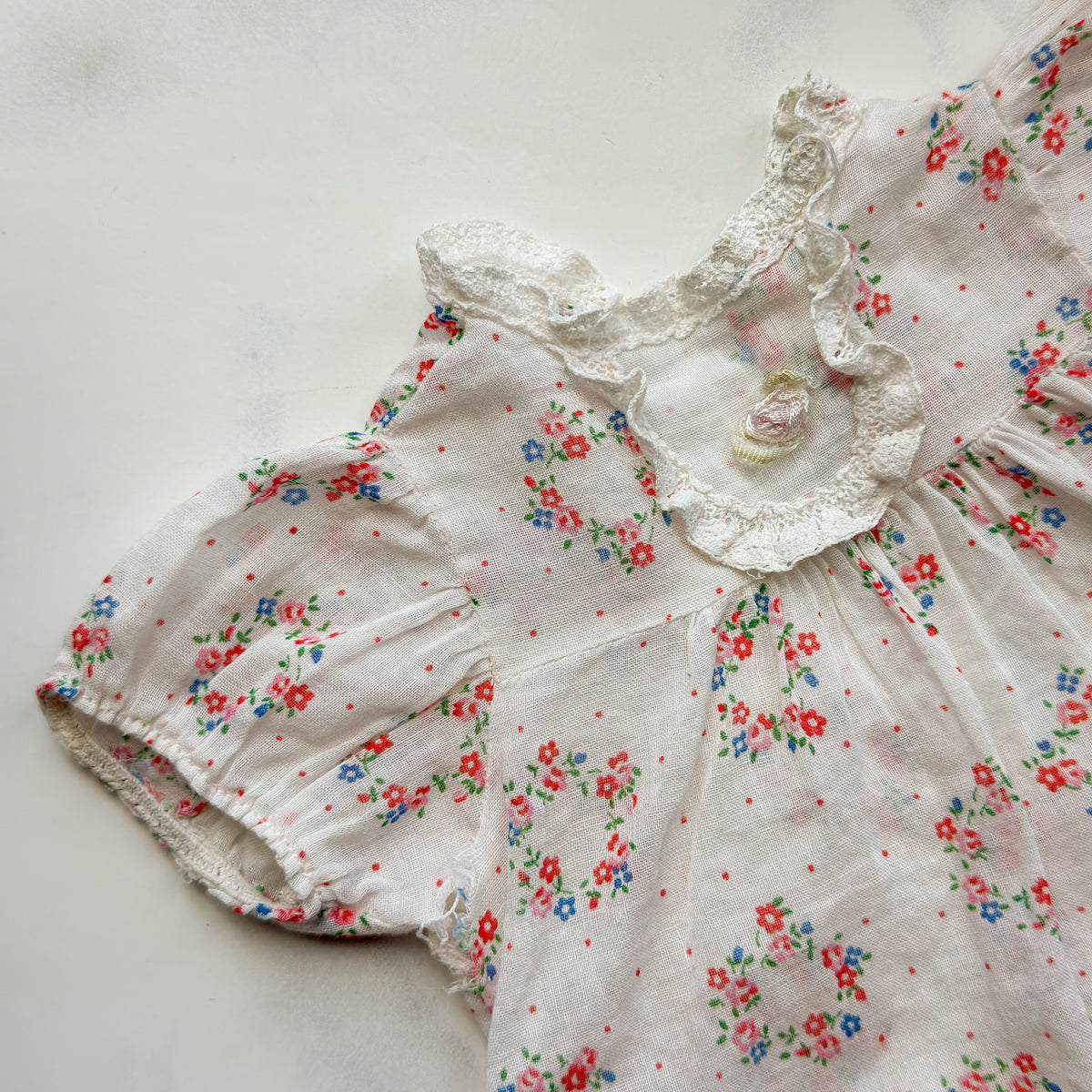 Vintage Doll Dress - Beautiful Floral on White Fabric
