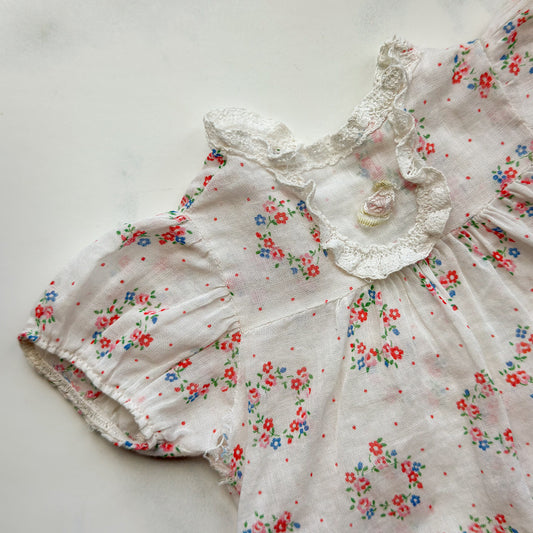 Vintage Doll Dress - Beautiful Floral on White Fabric