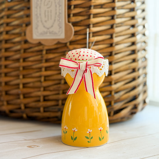 Vintage Yellow Flower Ceramic Egg Cup Pin Cushion