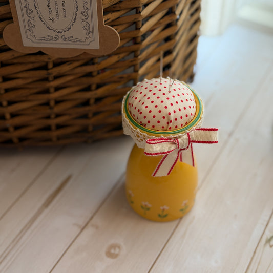 Vintage Yellow Flower Ceramic Egg Cup Pin Cushion