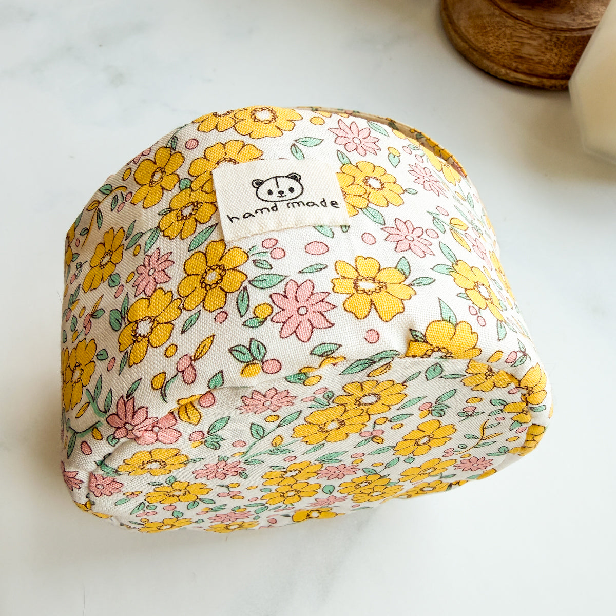 Yellow Flower Handmade basket with ric-rac trim