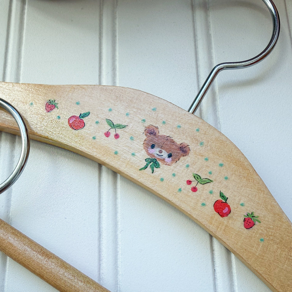 Sweet Vintage Look Hand-painted Wood Baby Child Hanger | Choose Bear or Cat